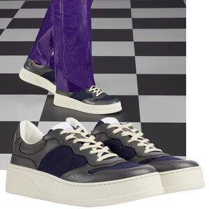 GUCCI SNEAKERS MENS GG LOGO CANVAS LEATHER TRIMMED SHOES